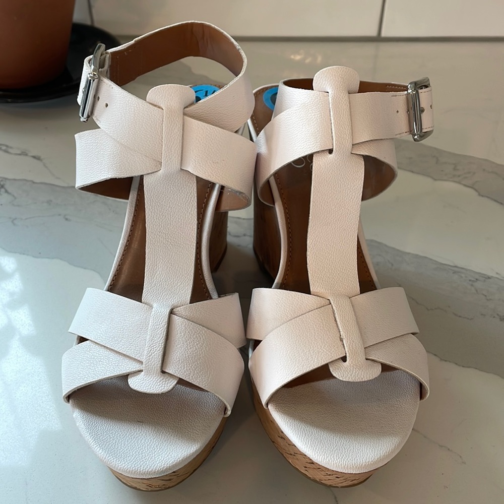 Franco Sarto White Cork Wedge Sandals